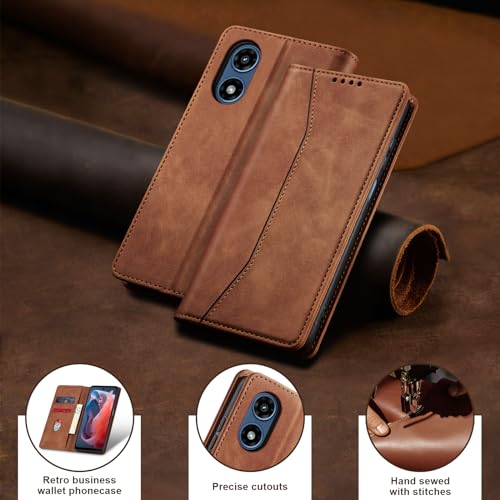Image of Jasonyu Flip Wallet Case for Moto G Play 4G (2024),Brown