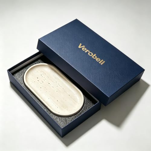 VEROBELL Travertine Bathroom Vanity Tray, 12"x6" Decorative Marble Tray for Kitchen Countertop, Elegant Stone Catchall Organizer for Perfume, Jewelry and Soap by VEROBELL - Used condition - Image 5