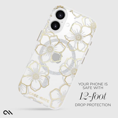 Coque iPhone 16 MagSafe Case-Mate florale scintillante avec protection anti-chute