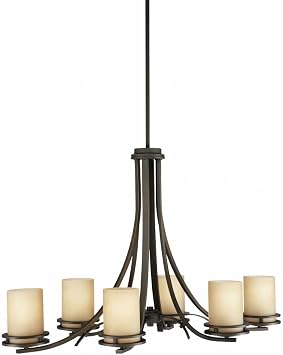 Kichler Hendrik 6-Light Oval Chandelier Light Fixture with Light Umber Etched Glass in Olde Bronze for Dining Room, Kitchen, and Foyer 22.75" x 18" x 35.75", 1673OZ
