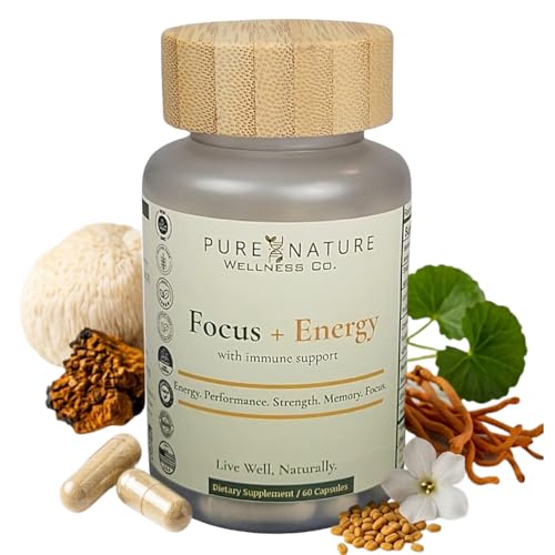 Focus + Energy + Performance Support-6-in-1 Mushroom Nootropic & Mitochondrial Complex-Advanced Brain Supplement-Natural Energy-Caffeine Free Biohack with Lion’s Mane,Cordyceps,Mumijo,Fenugreek