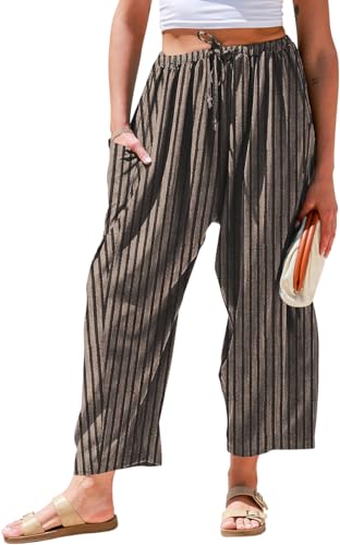 TARSE Womens Linen Wide Leg Pants Casual Loose Palazzo Harem Pants