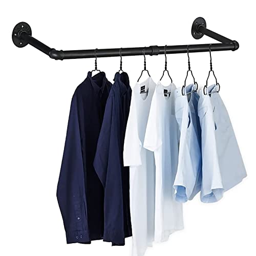 TBLOTYD Industrial Pipe Wall Hanger, 92.5cm Iron Pipe Hanger for Hanging Clothes, Detachable Iron Clothes Hanger, Laundry Room, Retail Display Hanger - Black