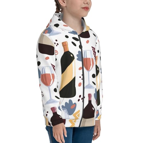 Wine Bottles Glasses Kid Hoodies Boys Zip Up Sweatshirts Girls Pullover with Pocket4