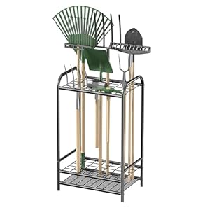 Metal Garden Tool Organizer – Yard Tool Organizer Up to 35 Long-Handled Tools – Heavy Duty Garden Tool Storage Yard Tool Holder for Brooms Rakes and Shovels in Garage Yard and Shed.