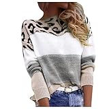 Generisch Jersey para mujer, diseño de leopardo, manga larga, cuello redondo, patchwork, otoño, invierno, elegante, cálido, suelto, blusas, tops, leo, jersey para mujer, gris, XL