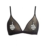 Skeleton Flip Off Finger Gothic Pastie Applique Black Mesh Bralette - S