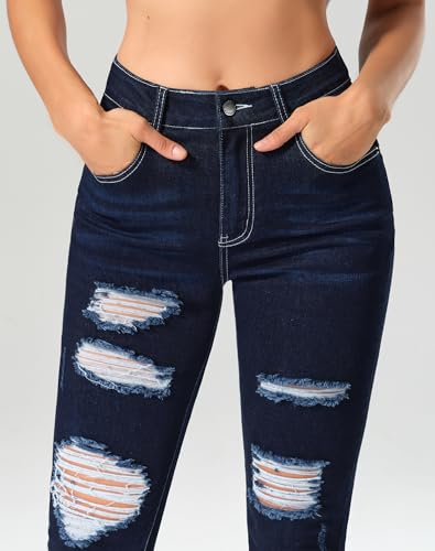 Image of roswear Women's Essentials Ripped Mid Rise Destroyed Skinny Jeans
