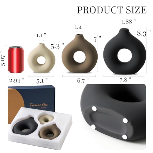 Ceramic Vase Home Table Decor - Flower Vases Set of 3 Small Living Room Centerpiece Decorations for Shelf Bedroom Office Kitchen Dining Desk Modern Aesthetic Farmhouse Decorative (Classic) - Image 3