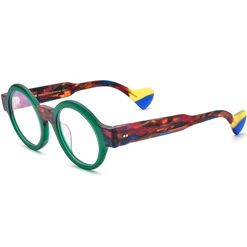 Image of HEPIDEM Multicolor Acetate Glasses Frame Women Oversize Vintage Round Eyeglasses Optical Spectacles 9271