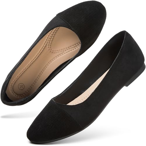 hash bubbie Womens Flats Shoes Black Ballet Flats Dress Shoes for Women Slip on Comfortable Dressy Loafers (Black.US8)