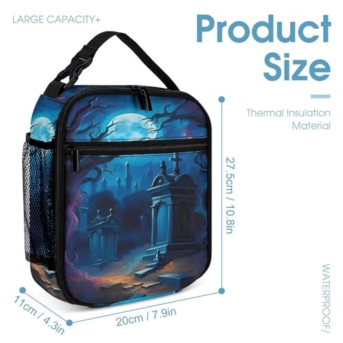 3Pcs Backpack Sets Moonlit Cemetery Print Travel Daypack 3 in 1 Lightweight Backpack Set with Lunch Bag And Cosmetic Bag4