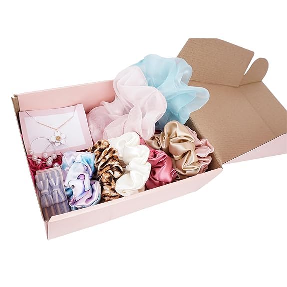 Luxury Hair Accessories Gift Box for Women – Scrunchie Set with Earrings & Hair Pins – Cute Aesthetic Birthday, Valentine’s, Anniversary Surprise Girlfriend, Wife, Sister