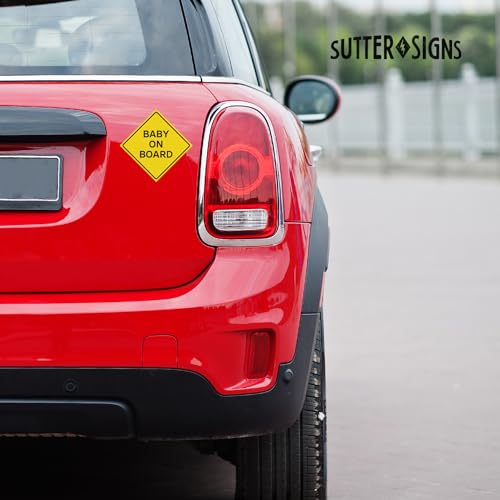 Image of 4pcs Baby on Board Sticker for Cars | Weatherproof Yellow Vinyl Decal Signs for Car, 5 inch x 5 inch
