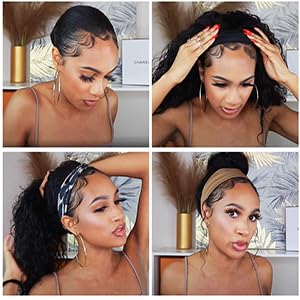 Image of XSY Headband Wig Human Hair Deep Wave Reddish Brown None Lace Front Wig 33# Red Brown Brazilian Virgin Hair Glueless Wear and Go Curly Headband Wigs for Black Women 24 Inch