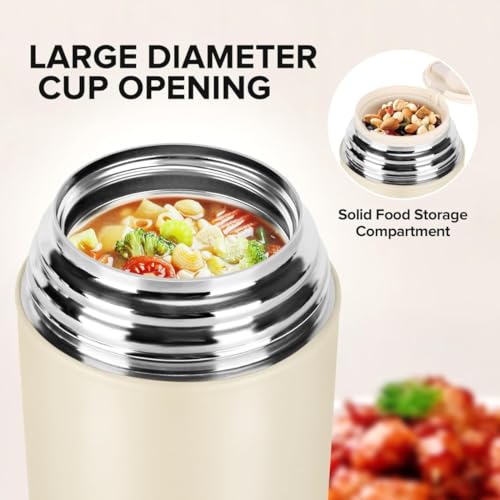 Image of Insulated Stainless Steel Lunch Box 500 ML | Leakproof Hot for 6 Hours & Cold for 10 Hours Food Container | Folding Stainless Steel Spoon | Portable Tiffin for Office, School, Travel (White)