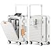 Joyway 20 Inch Carry on Luggage with Aluminium Frame and Front Pocket, PC Hardshell Suitcase with USB Port and Cup Holder, 21.5x14.2x9 Airline Approved, Luggage with Spinner Wheels and TSA Lock(White)