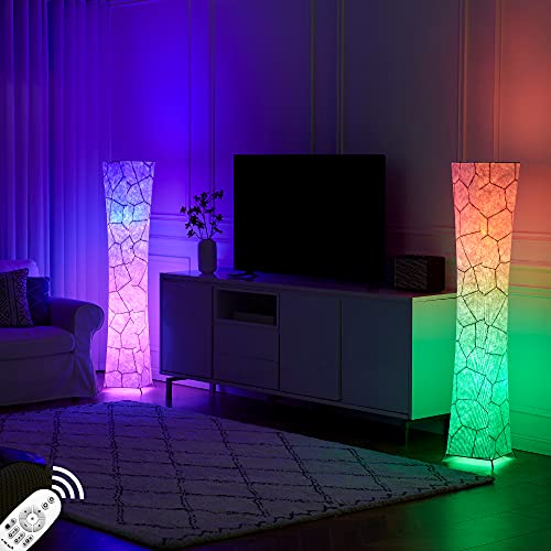Floor Lamp, CHIPHY Tall Lamps, 7 Colors Changing RGB LED Bulbs 10 Levels adjustable Brightness and Color Temperature, Remote Control and Marble Fabric Shade, Modern for Living Room, Bedroom, Play Room