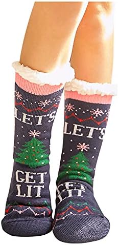 Christmas Socks for Women Girls Warm Winter Thick Fluffy Fleece Cozy Socks with Cute Xmas Patterns Stocking Gift