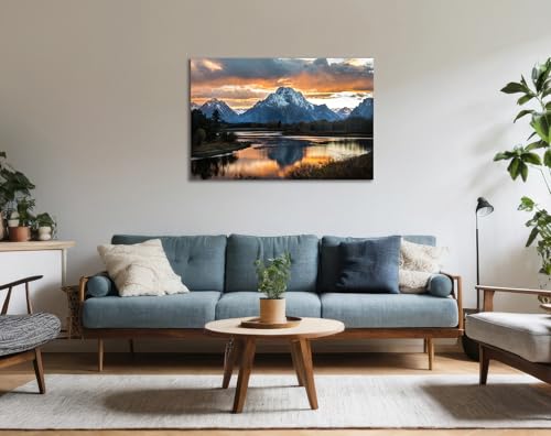 SKASNFAI Grand Teton National Park Canvas Wall Art Mountain Landscape Print Picture Framed Nature Wall Decor for Living Room Office (12L x 16W) - Image 3