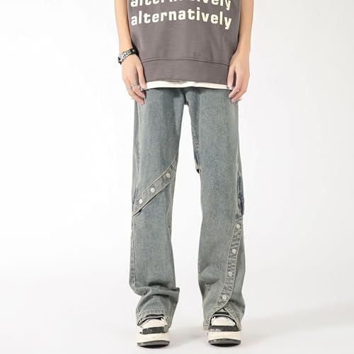 Men's Jeans Spring Button High Street Denim Casual Elastic Waist Pants2