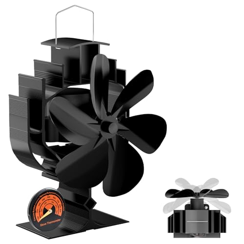 Gisam Ventilador de chimenea con 6 aspas y rotación de 60°, ventilador de estufa sin electricidad, funcionamiento silencioso, ventilador de estufa de leña para leña/quemador de leña/chimenea