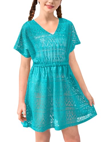 Image of BesserBay Girls Summer Crochet Bat Sleeve Swim Cover Up Kids Fashion Hollow Out Beach Dress 5-14 Years