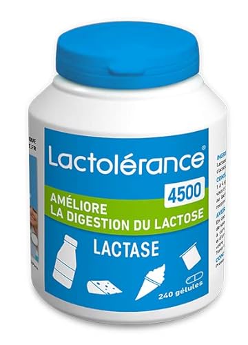 Lactolérance 4500 I 240 gélules de Lactase I Intolérance au lactose modérée |Prise à la demande - Protection 1h | Format économique | Améliore la digestion du lactose | Sans additif Cover