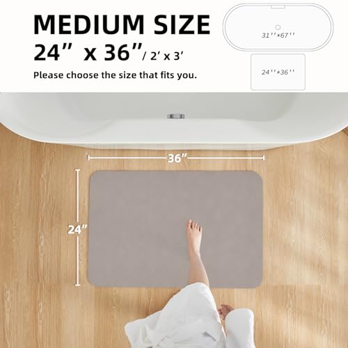 Bathroom Mat Quick Dry, Bathroom Rugs Non Slip Washable Thin Absorbent Bath Mat Fits Under Door Bathroom Floor Mat Perfect for Bath, Shower, or Sink 24"x36" Light Grey