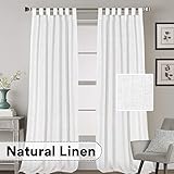 H.VERSAILTEX Linen Curtains Natural Linen Blended Tab Top Window Treatments Panels Drapes for Living Room / Bedroom, Elegant Energy Efficient Light Filtering Curtains (Set of 2, 52in x 96in, White)