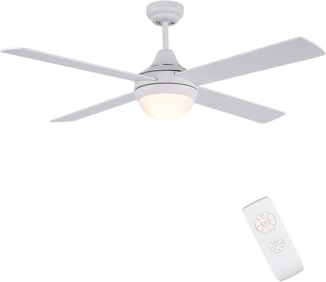 CJOY Ceiling Lamp with Fan Reversible, Fan Light Ceiling 48 Inches 4 Plywood 2-Color Fan Blades White, Silent Ceiling Fan with Lighting and Remote Control Modern LED Ceiling Light with Fan