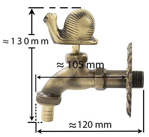 AERZETIX - C62134 - Wand-Spültischarmatur 1/2'' \Schnecke\ spülbeckenhahn mit antikem retro-dekorationsgriff - brunnen ornament badezimmer vintage gartenarmatur - aus altmessing