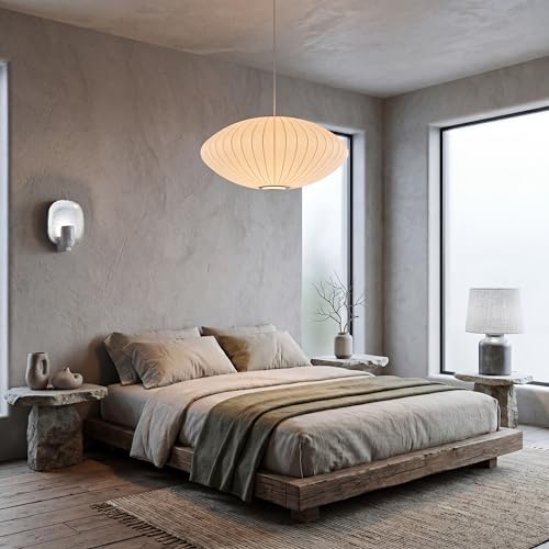 ziidoo Lantern Pendant Light Imitation Silk Chandelier，15.7in White Wabi Sabi Light Fixture Round Modern Adjustable 3000K Hanging Lights for Kitchen Dining Room Living Room Restaurant by ziidoo - Image 8