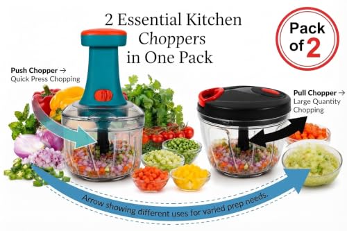 Image of Vegetable Chopper | Manual Food Chopper with Stainless Steel Blades | Onion Cutter, Garlic Cutter, Chilli Cutter (Multicolore, L m)