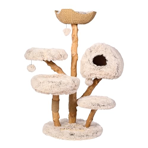 Catclusive® Kratzbaum „Cozy Chalêt“ – 128 cm Design-Katzenbaum aus Echtholz, handgefertigter Kletterbaum mit Sisal, Stabiler...