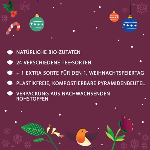 ETS - BIO Tee Adventskalender 2025 Mosaik grün, Weihnachtskalender, 25 Pyramidenbeutel, Früchtetee, Kräutertee, Grüner Tee, Weihnachtstee