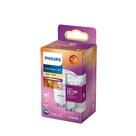 Philips LED Classic GU10 Lampe Warm Glow (80 W), dimmbarer Reflektor LED Spot mit warmweißem Licht, energiesparende Lampe mit langer Nutzlebensdauer, Warmglow Dimmbar