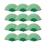 HUSL ABANICOS PLASTICO LUNARES FLAMENCO 23CM, ABANICOS PARA EVENTOS, DETALLES PARA LOS INVITADOS, REGALOS DE BODA, FIESTAS, COMUNIÓN O BAUTIZO, ABANICO CON PUNTOS DE POLKA (Verde, 12 PIEZAS)