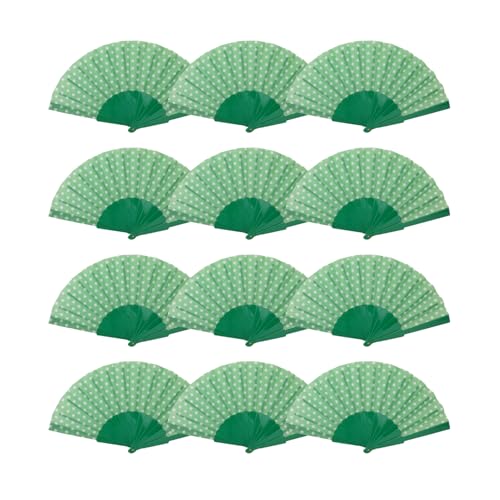 HUSL ABANICOS PLASTICO LUNARES FLAMENCO 23CM, ABANICOS PARA EVENTOS, DETALLES PARA LOS INVITADOS, REGALOS DE BODA, FIESTAS, COMUNIÓN O BAUTIZO, ABANICO CON PUNTOS DE POLKA (Verde, 12 PIEZAS)