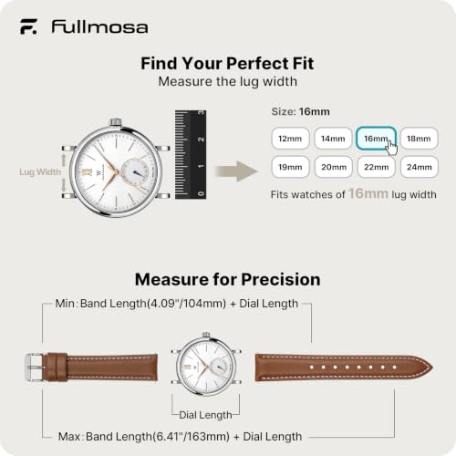 Image of Fullmosa 16mm Quick Release Leather Watch Band | Traditional Smartwatch Replacement Strap for Women Formal Daily Commute, Brown&Silver Buckle