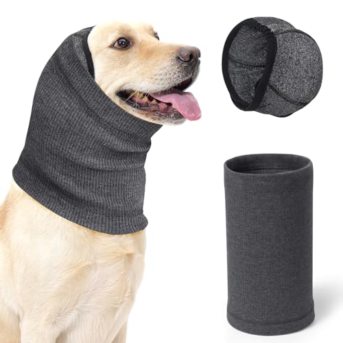SlowTon Quiet Ears Dog Hoodie - 2 Pcs Ear Wrap Dog Ear Muffs Noise Protection, Anxiety Relief Dogs Hat Calming Hood Head Cover, Pet Headband Dogs Ear Protector for Grooming, Force Drying (Grey,S)