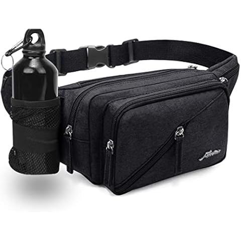 Bum Bag for Men and Women, Water-Repellent Waist Bag with Bottle Holder, Multifunctional Strap, Adjustable Bum Bag for Hiking, Dog Walks, Outdoor Activities, black Cover