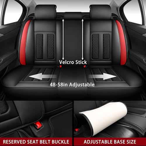 Image of Seat Covers Full Set,Nappa Leather Car Seat Covers for Front and Back,Waterproof Universal Fit Car Seat Cushion,Automotive Seat Protector for Most Sedans SUV Pick-Up Truck Sedans,Black&Red