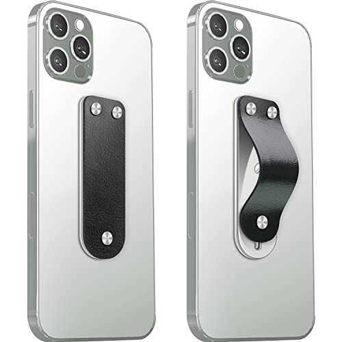 Toqmci Phone Grip Strap Holder Cell Phone Strap Finger Holder For Hand Leather Telescopic Phone Finger Strap Stand Universal Finger Kickstand For Most Smartphones (Black) #TOP4