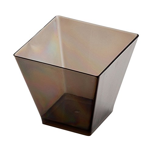 Image of Restaurantware 2-OZ Mini Kova Dessert Tumbler Cup - Elegant Square - Smoked Grey Plastic Cups: Perfect for Serving Desserts & Snack Samples - Disposable & Eco-Friendly - 100-CT