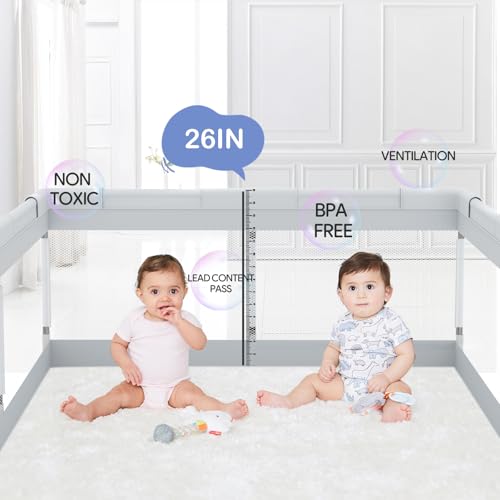 Fodoss Laufstall Baby 120×120 cm – Stabiler Laufgitter, atmungsaktives Mesh, Reißverschlusstür & Saugnäpfe, ideal für kleine Räume