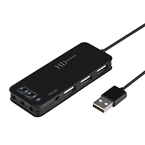 M ugast USB 2.0 Hub Splitter, Multifunctional USB Port Converter to 3* USB + Headphone and Microphone Jack + w/7.1CH Sound Adapter(Black)