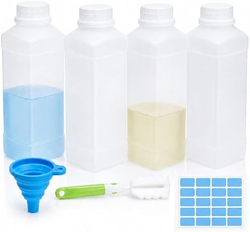 4 Pcs 1000ml Wide-neck Bottles with Screw Caps, Reusable HDPE Wid...