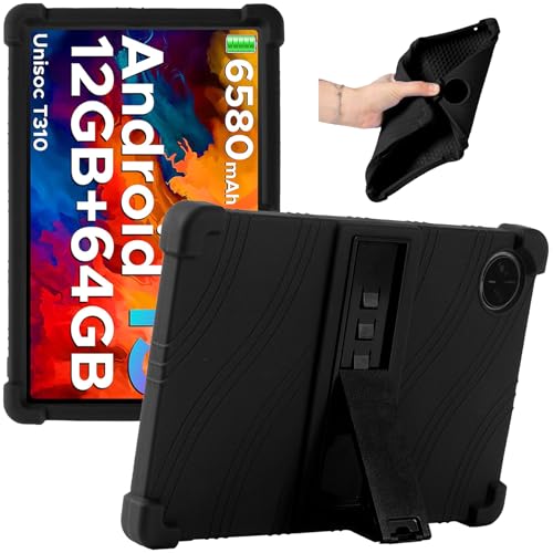Junfire Silicone Case for DOOGEE Tab A9 / A9 Pro 10.1 inch Android 15 Tablet 2025, Case for DOOGEE A9 / A9 Pro Tablet 10.1" with Kickstand, Black