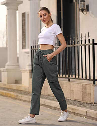 Athlisan Womens High Waist Pants Relaxed Fit Casual Pocketed Hiking Workout Pants(Darkgrey-L) #TOP3